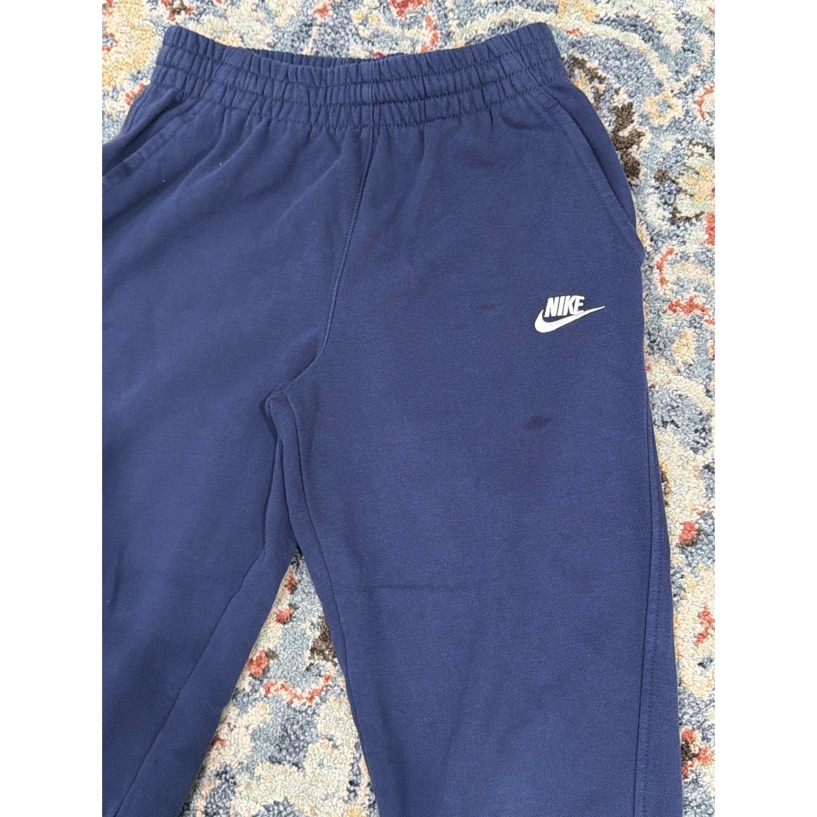 Nike Sweatpants Boys Large Navy Blue Fleece Joggers Sportswear *Flawed4