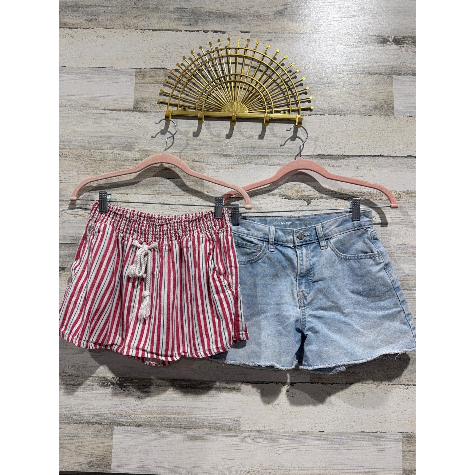 Old Navy Wishful Park Shorts Girls 14 XL Blue Red Denim Striped Coastal EUC0