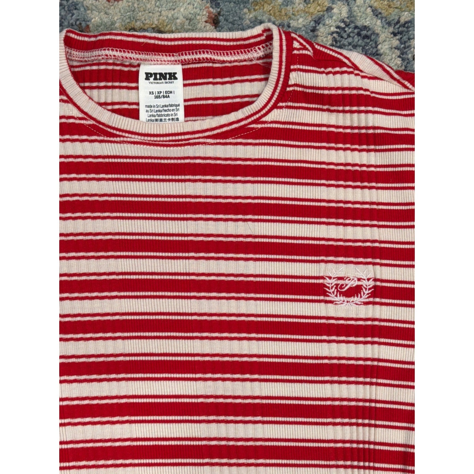 Victoria's Secret PINK Ribbed Tee Women XS Red White Striped Preppy EUC1