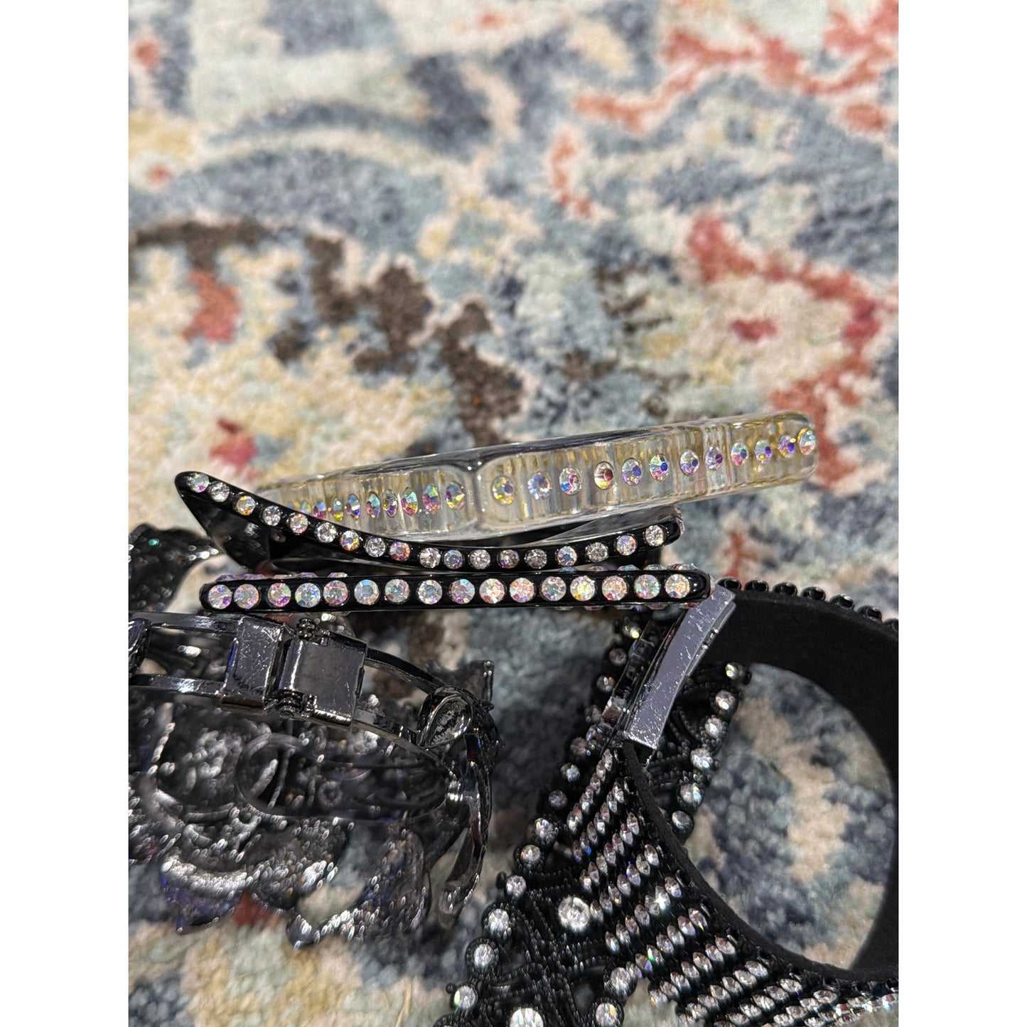 Bracelet Bundle Women 6 Pieces Black Silver Rhinestone Y2K Glam6