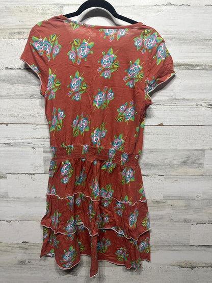 Matilda Jane Mini Dress Womens Small Rust Red Floral Smocked Tiered Ruffle EUC2