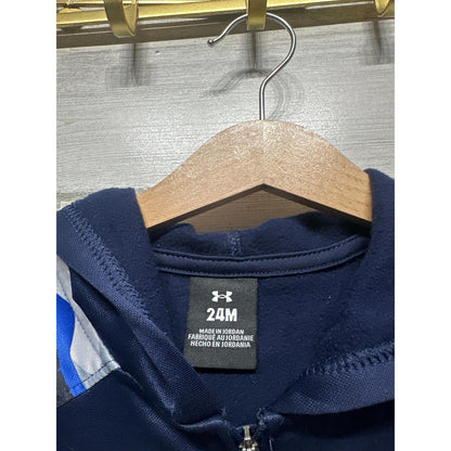 Under Armour Hoodie Boys 24M Navy Blue Camo Raglan Full Zip EUC1