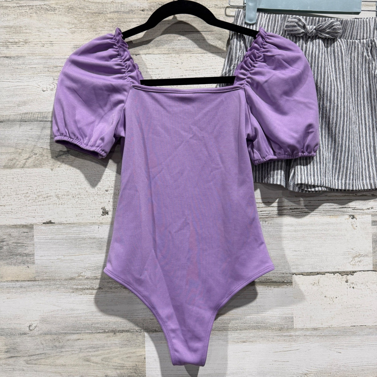 Bodysuit and Shorts Set Girls 10-11Y Purple Striped Modern EUC5