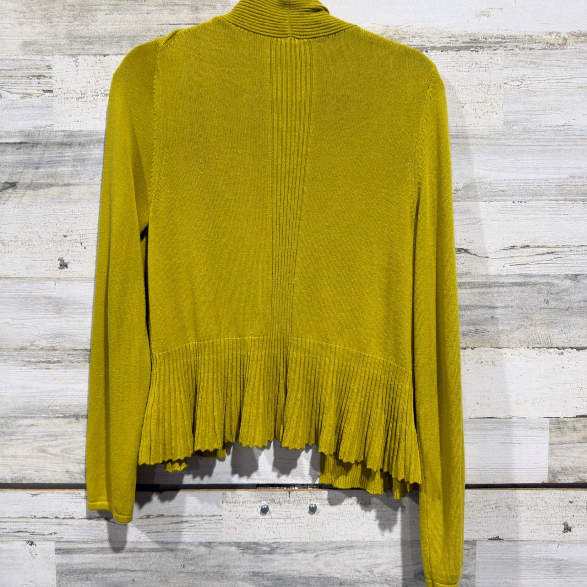 Anthropologie Cardigan Women Medium Yellow Open Front Peplum Knit GUC*4