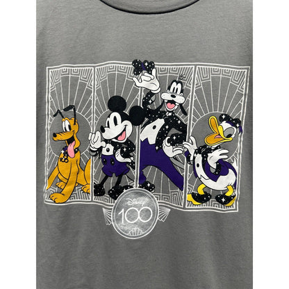 Disney Graphic T-Shirt Youth Medium Gray 100th Anniversary Mickey Goofy EUC1
