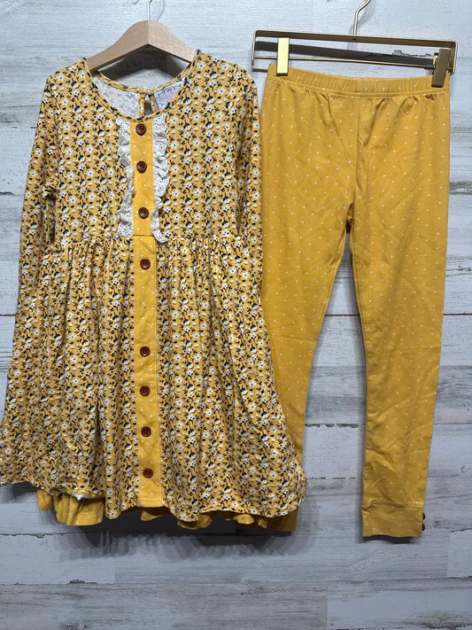 Serendipity Dress Leggings Set Girls 10 Yellow Floral Polka Dot GUC*Flawed0