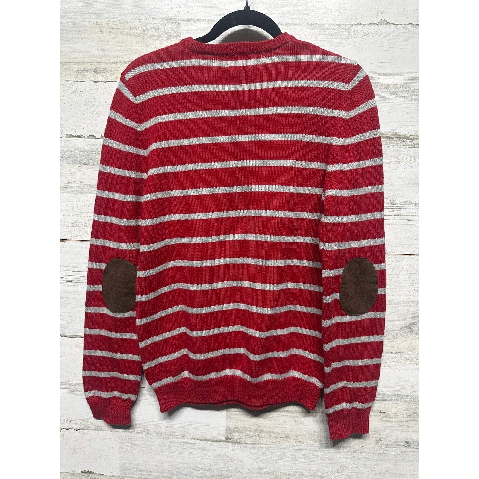 Class Club Sweater Boys 18-20 Red Striped Moose Elbow Patches EUC3