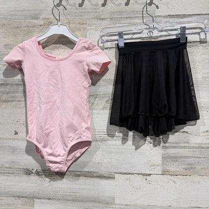 Motionwear Leotard and Skirt Set Girls 3T/4T Pink Black Polyester Ballet Flawed*0