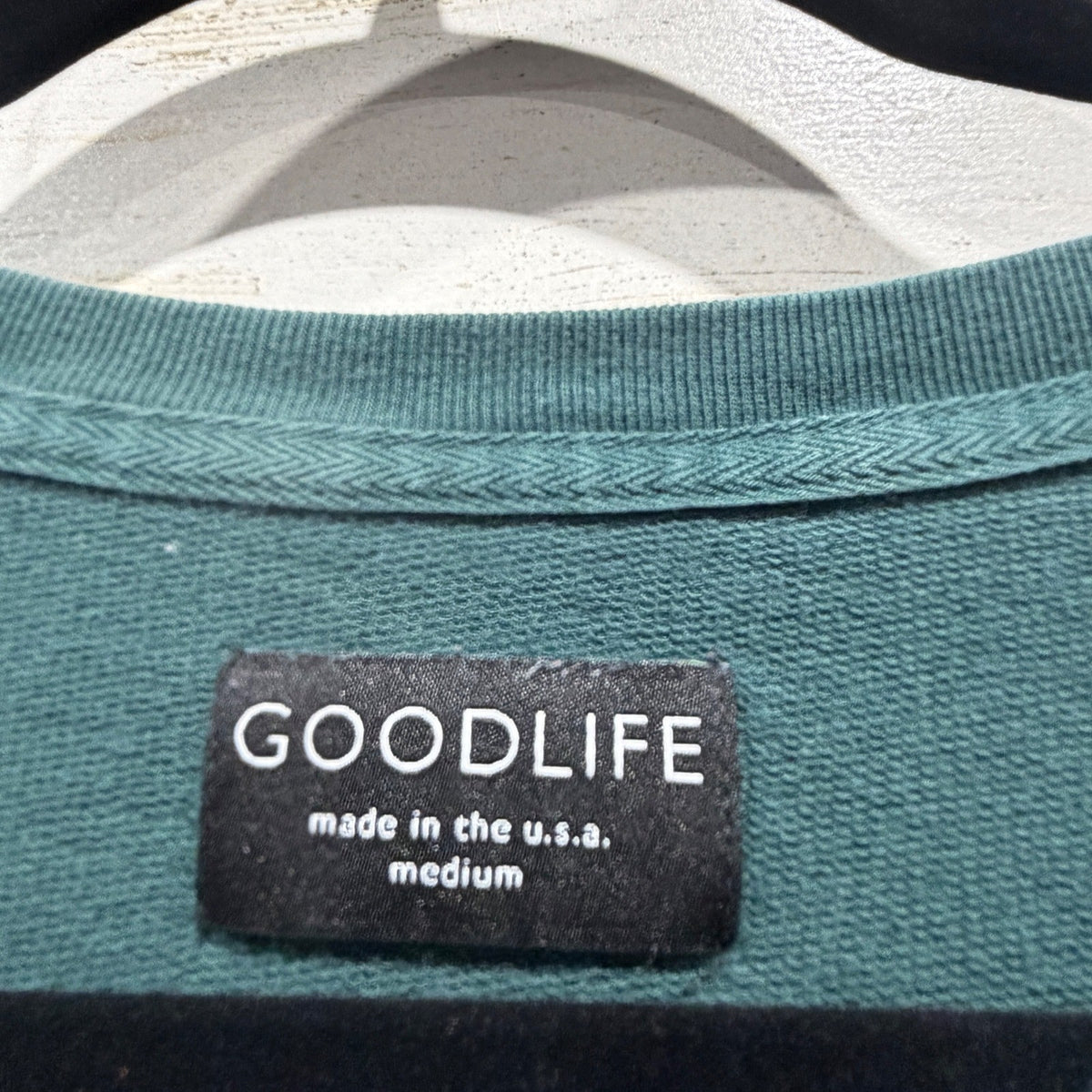 Goodlife Terry Crew Sweatshirt Mens Medium Green Cotton Spandex Made in USA EUC2