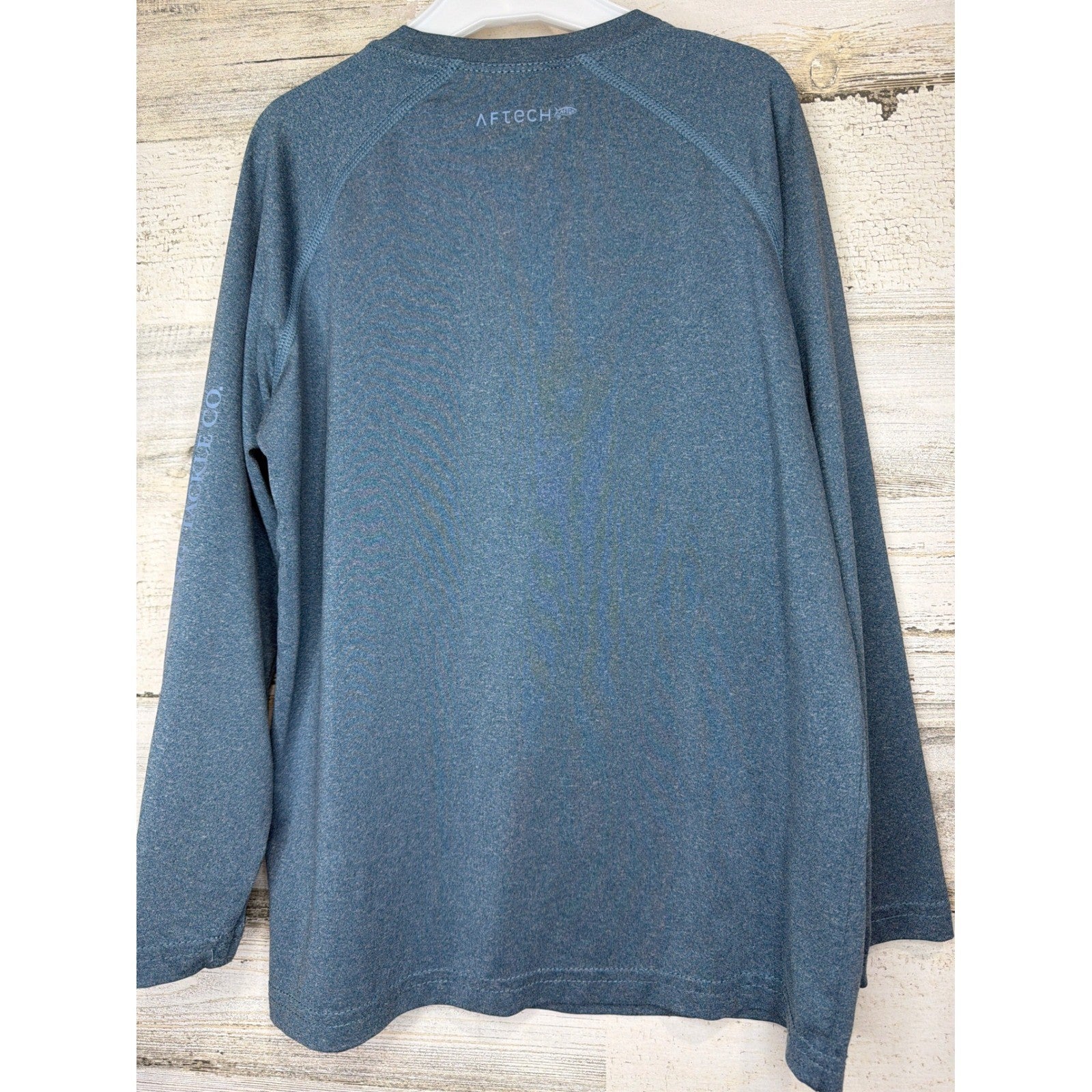 AFTCO AFTECH Shirt Kids Youth Small Blue Heathered LS Performance Fishing EUC3