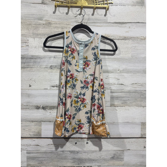 Sweet Honey Tank Top Girls 6 Multicolor Floral Henley Ruffle Cottagecore *Flawed0