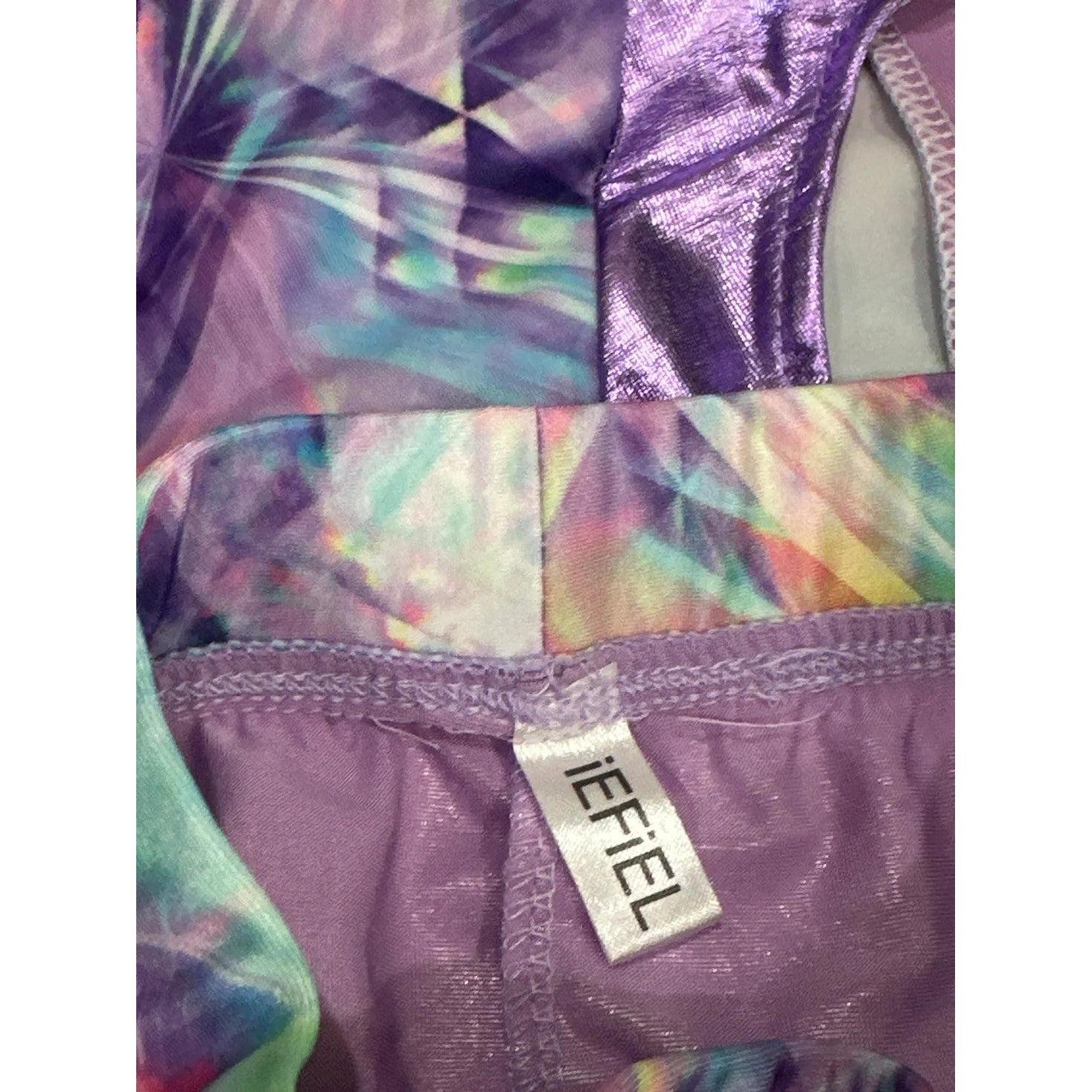 Iefiel Leotard and Shorts Set Girls Size 6 Purple Metallic Galaxy Print EUC3