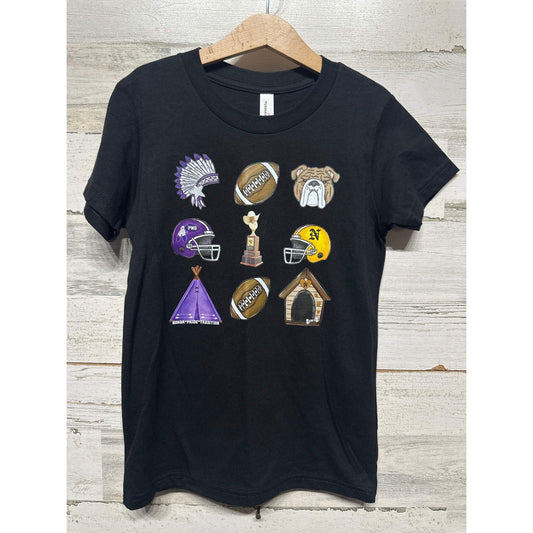 Bella Canvas Football Rivalry T-Shirt Boys S Black PNG Nederland Graphic EUC0