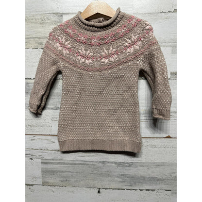 Maggie and Zoe Sweater Girls 12M Tan Fair Isle Snowflake Mock Neck EUC0