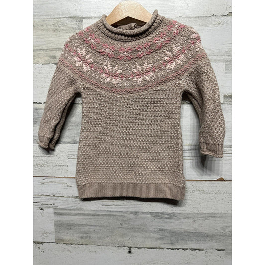 Maggie and Zoe Sweater Girls 12M Tan Fair Isle Snowflake Mock Neck EUC0