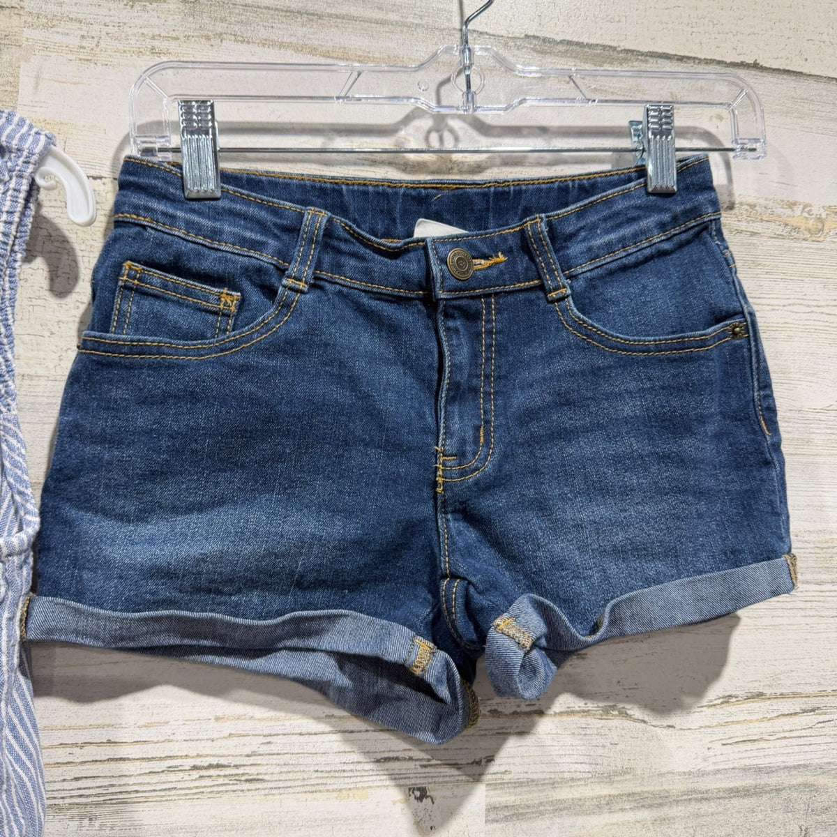Abercrombie Kids Crazy 8 2pc Outfit Set Girls 10/12 Blue Striped Linen Denim EUC5