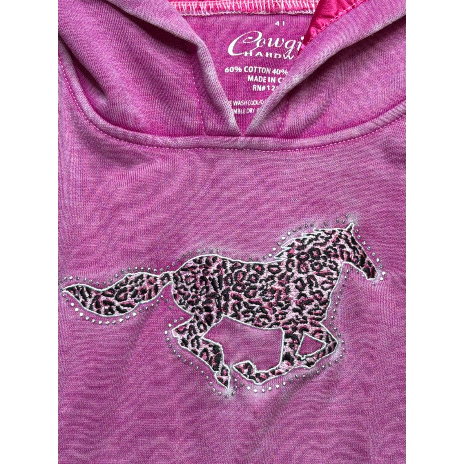 Cowgirl Hardware Hoodie Girls 4T Pink Leopard Horse Acid Wash EUC1