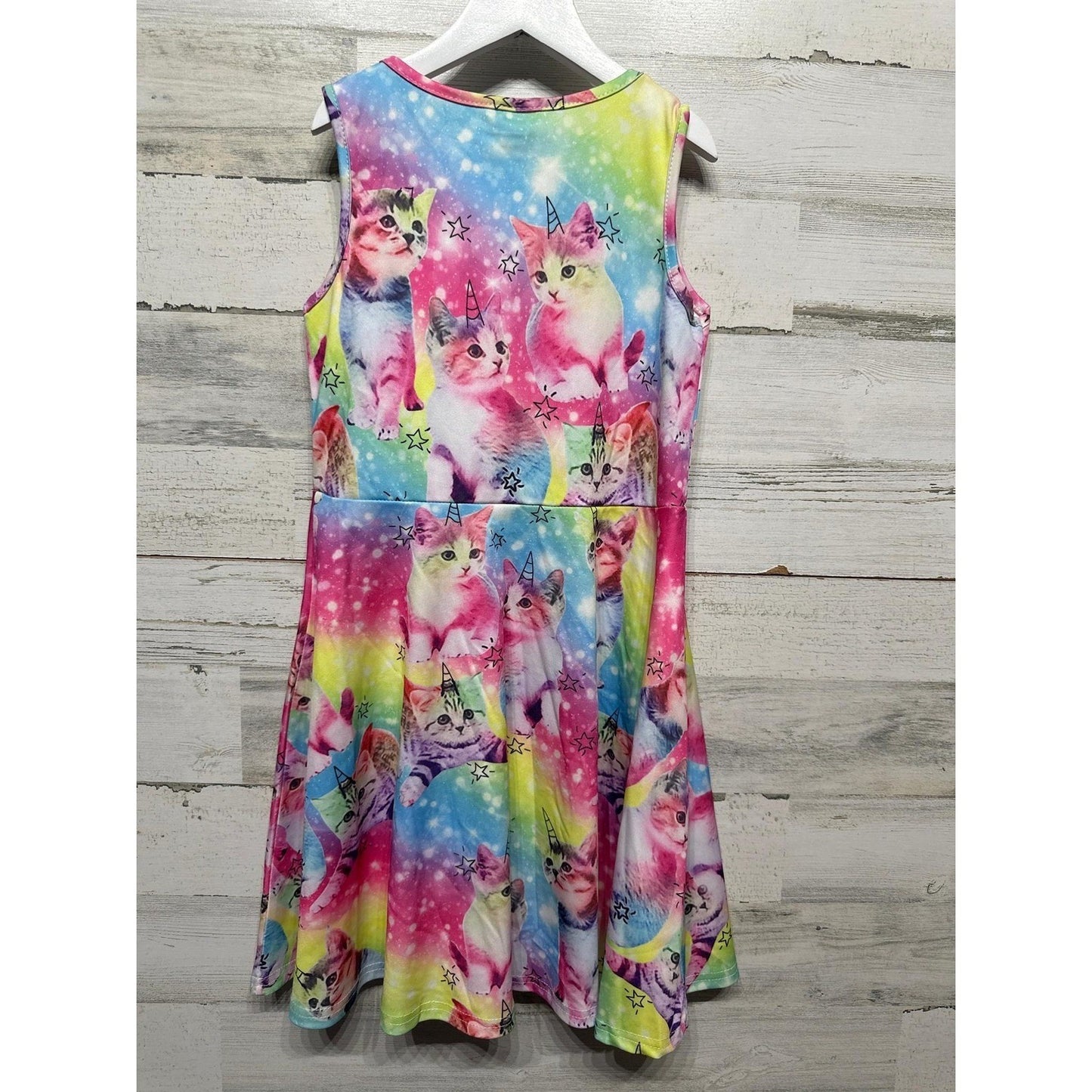 Skater Dress Girls L Rainbow Caticorn Galaxy Print Kawaii EUC1