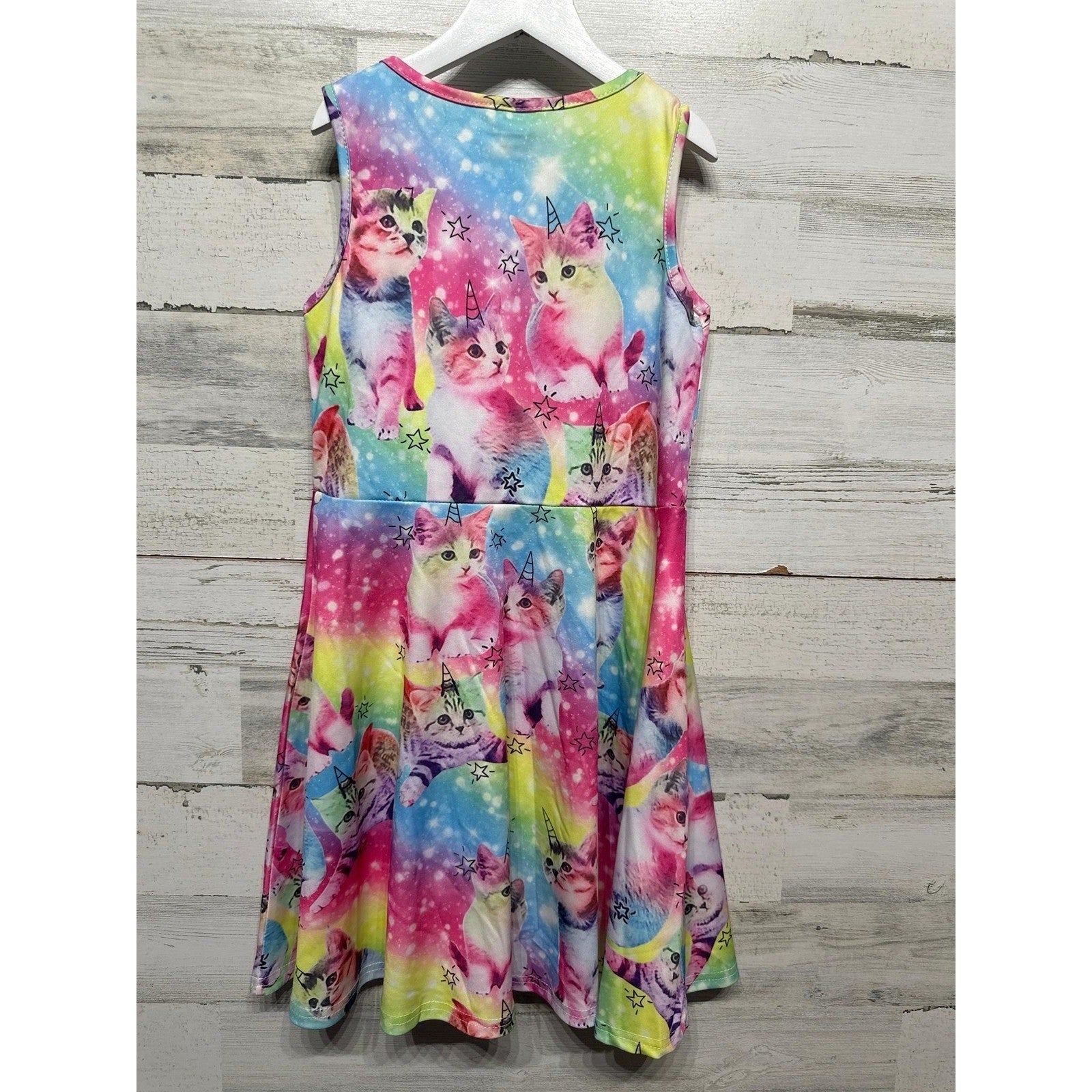 Skater Dress Girls L Rainbow Caticorn Galaxy Print Kawaii EUC1