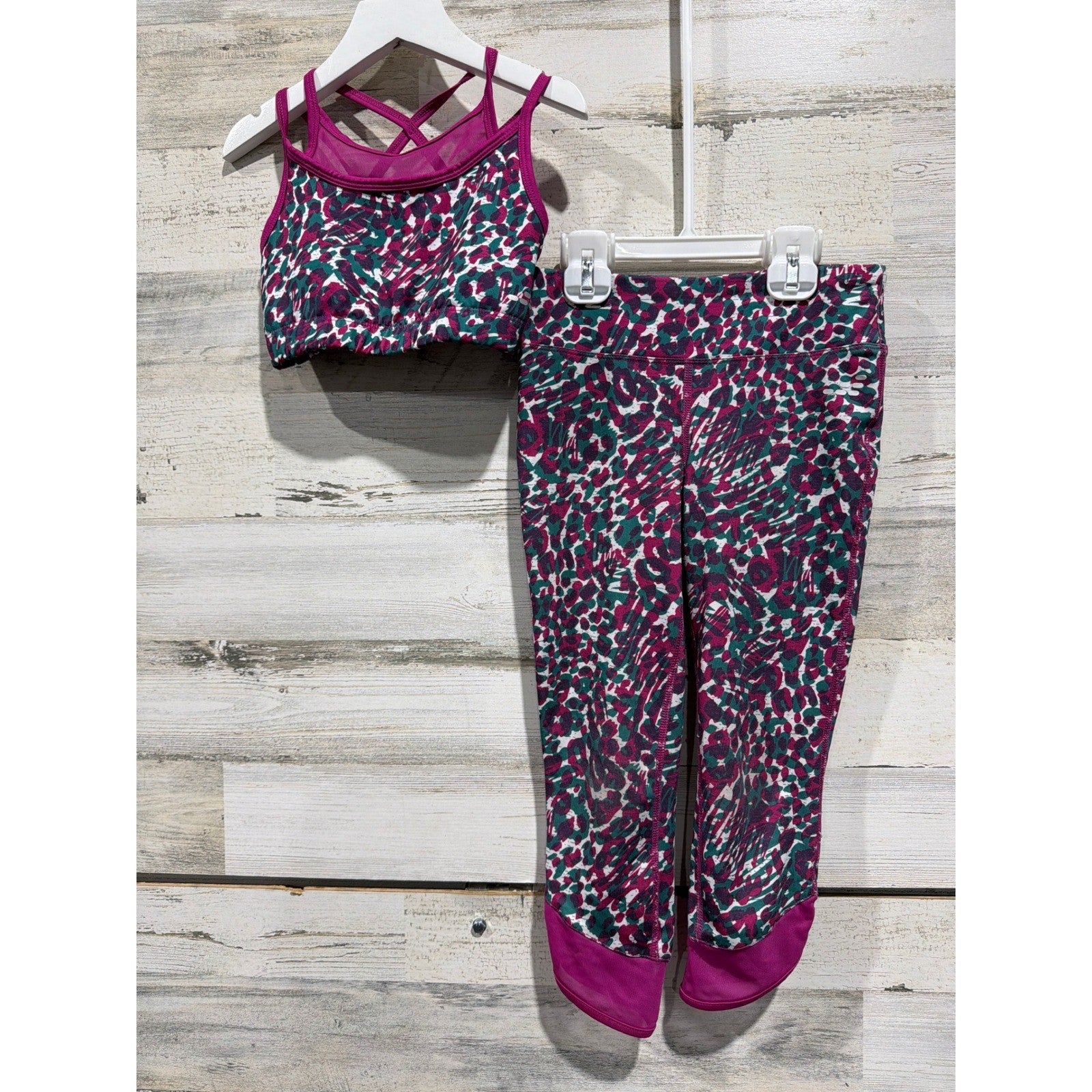 BCG Activewear Set Girls 7 Purple Leopard Print Athletic Core0