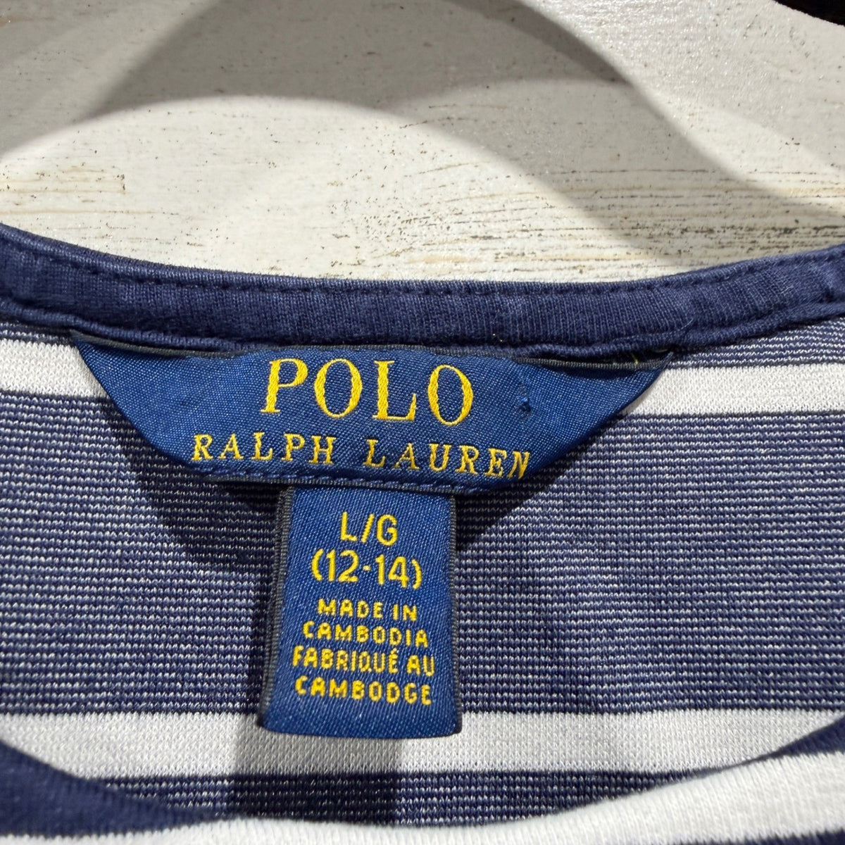 Polo Ralph Lauren Ruffle Stripe Dress Girls L 12-14 Navy White Cotton Preppy EUC1