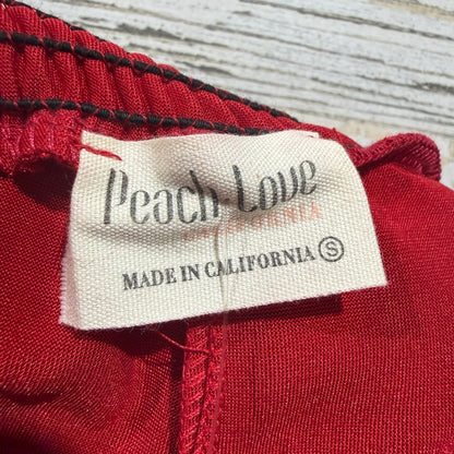 Peach Love Smocked Satin Shorts Women Size S Red Polyester Romantic NWT3