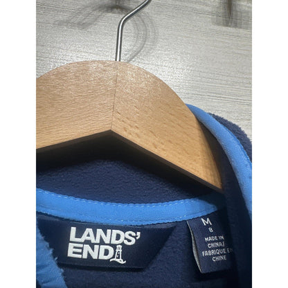 Lands End Fleece Pullover Boys 8 Navy Blue Snap Neck Geometric EUC1