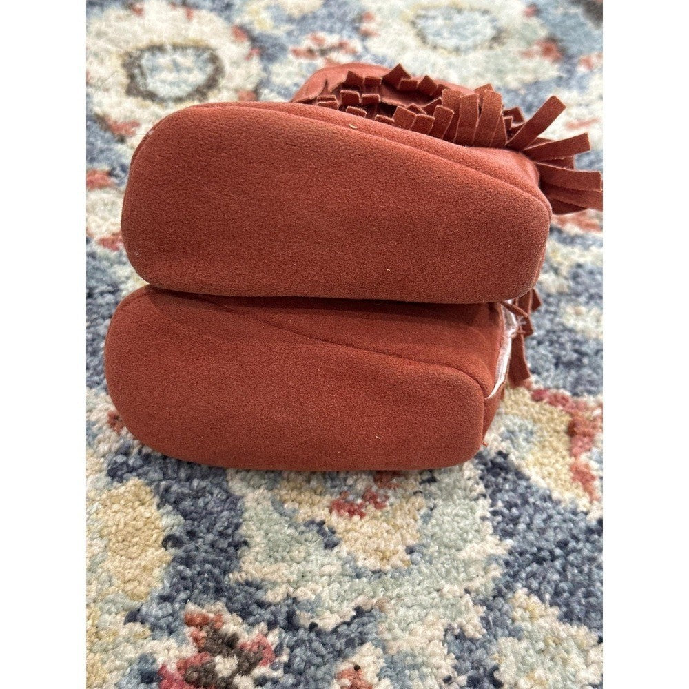 Fringe Booties Kids Girls 12-18m Rust Faux Suede Boho Soft Sole EUC2