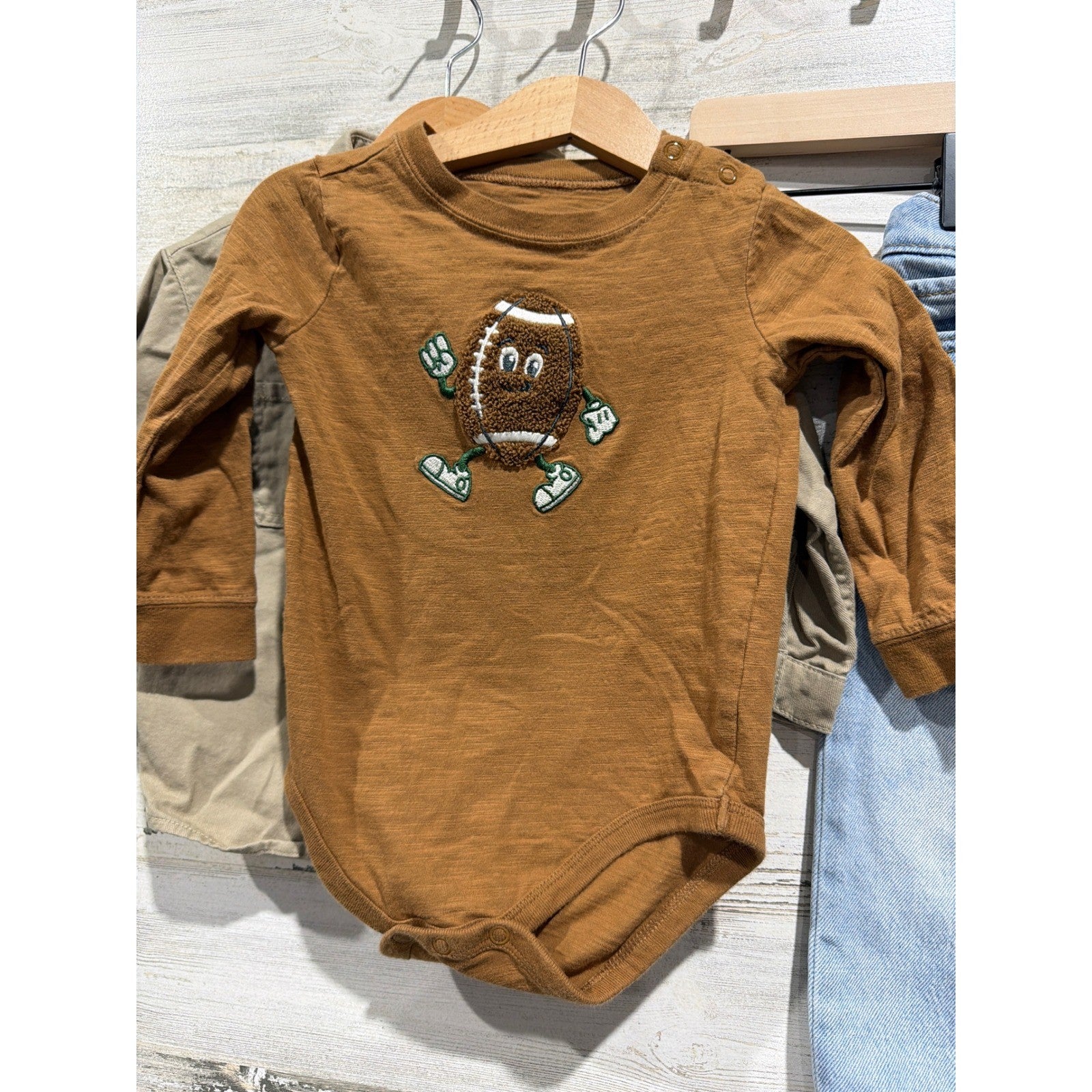 Cat & Jack Carter's Outfit Bundle Boys 18M Fall Neutral Hay Tractor Football Lot2