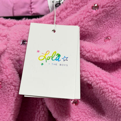 Lola and the Boys Teddy Fleece Dress Girls 14 Pink Bow Rhinestone Glam NWT2