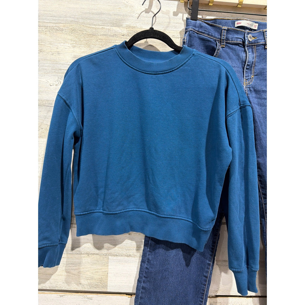 FRANKI Levi's Sweatshirt Jeans Outfit Girls 12 Blue Wide Leg Skater EUC1