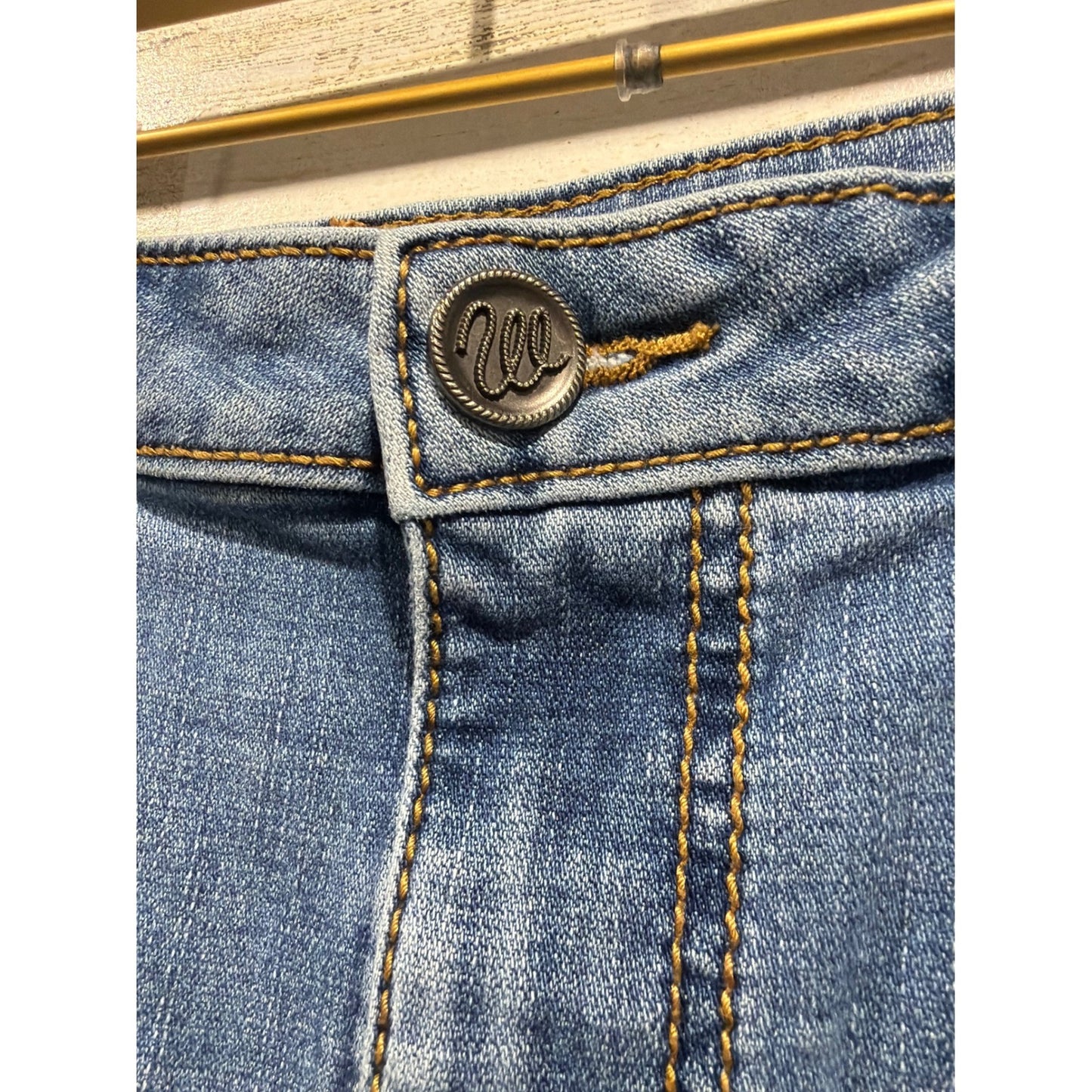 Wrangler Mini Skirt Women Juniors 15 Blue Denim Raw Hem EUC1