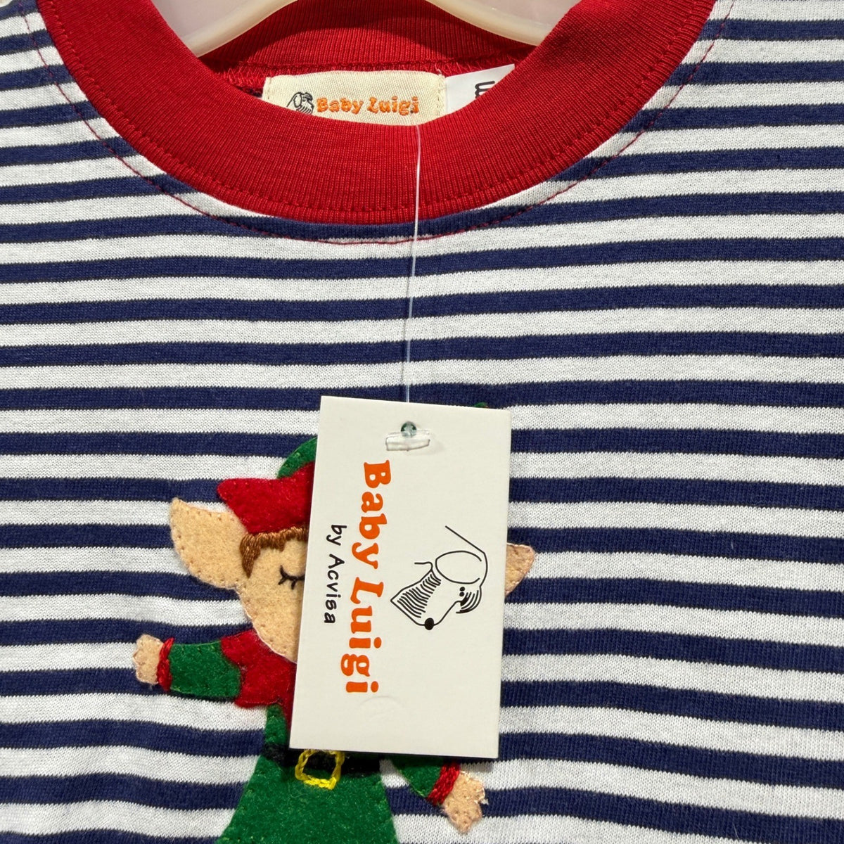 Baby Luigi Elf Shirt Boys 18M Navy White Stripe Christmas Holiday NWT2