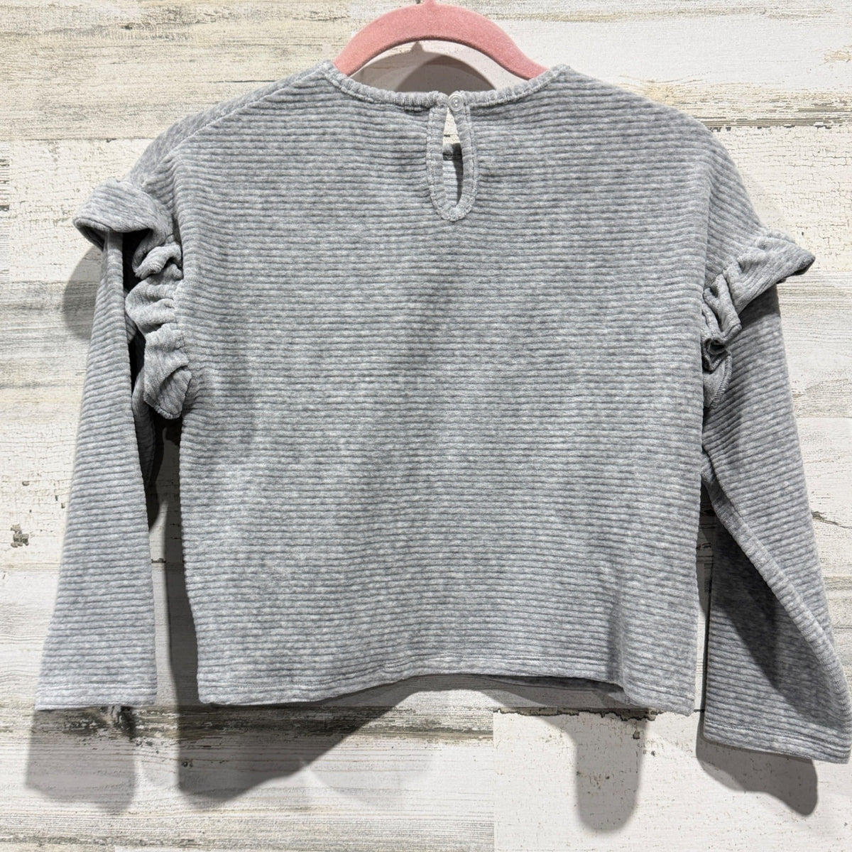 Vignette Ruffle Top Girls Size 10Y Gray Ribbed Velvet Coquette NWT4