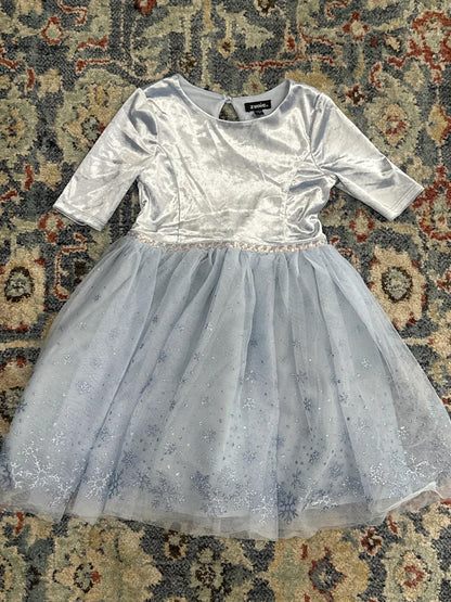 Zunie Tulle Dress Girls Size 6 Light Blue Snowflake Velvet Holiday EUC0