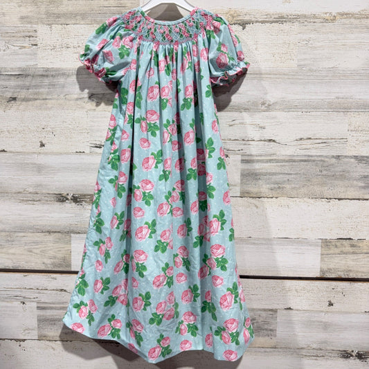 Classic Whimsy Smocked Dress Girls 6 Blue Pink Rose Floral Cottagecore EUC0