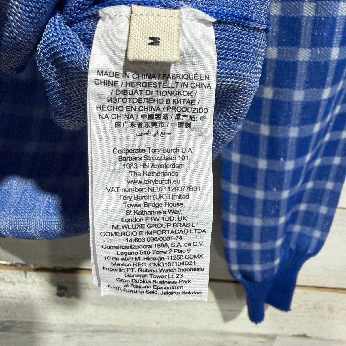 Tory Burch Gingham Cardigan Women Medium Blue Polyester Plaid Classic EUC4