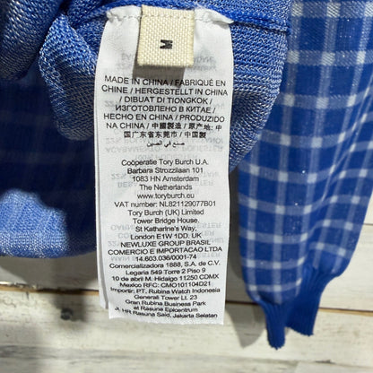 Tory Burch Gingham Cardigan Women Medium Blue Polyester Plaid Classic EUC4