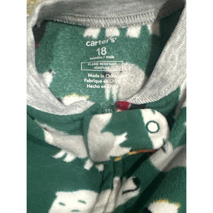 Carter's Footed Pajamas Boys 18M Green Arctic Animal Fleece EUC1