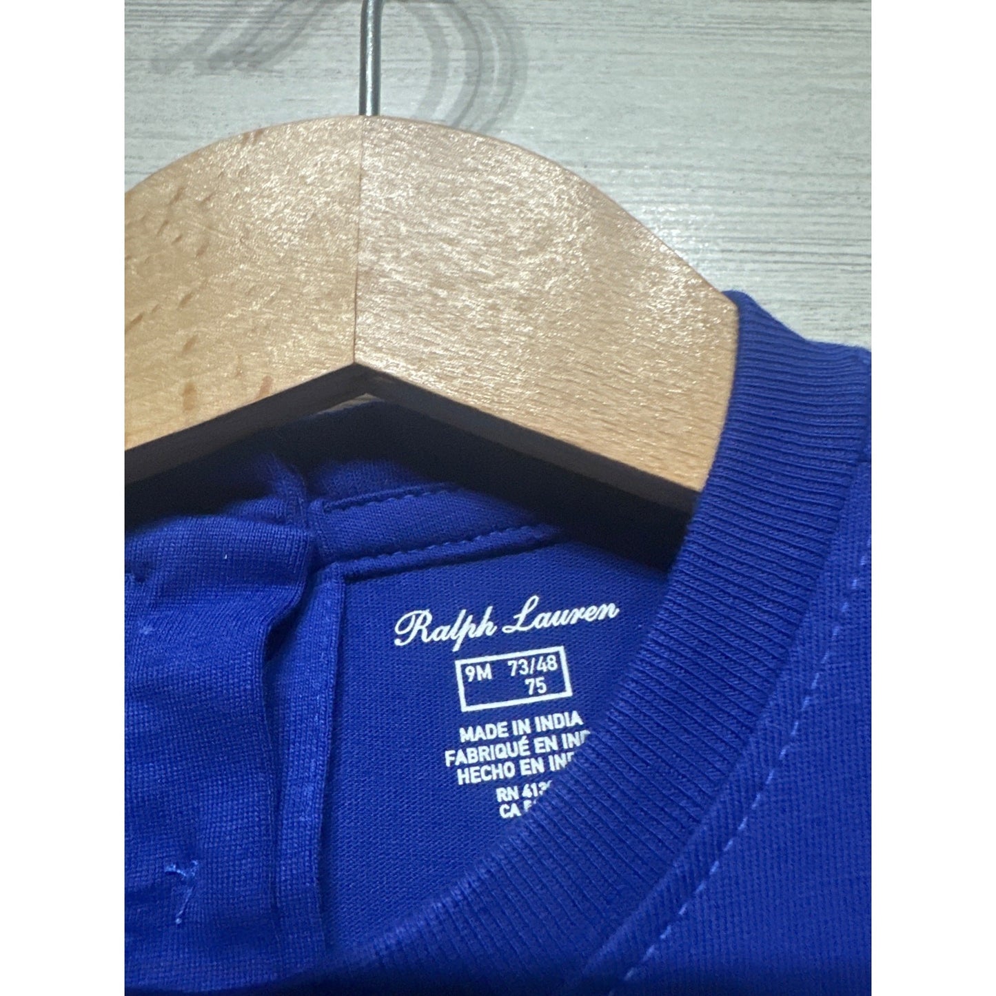 Ralph Lauren Peplum Top Girls 9M Royal Blue Plaid Logo Long Sleeve EUC1