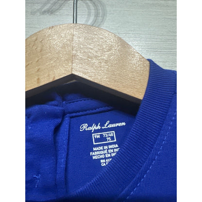 Ralph Lauren Peplum Top Girls 9M Royal Blue Plaid Logo Long Sleeve EUC1