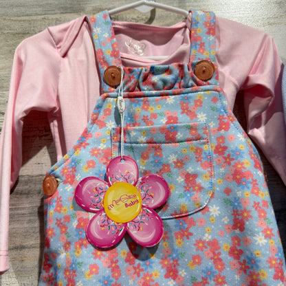 Mon Sucre Baby Floral Overalls Cardigan Bundle Girls 6-9 Months Pink Blue NWT1