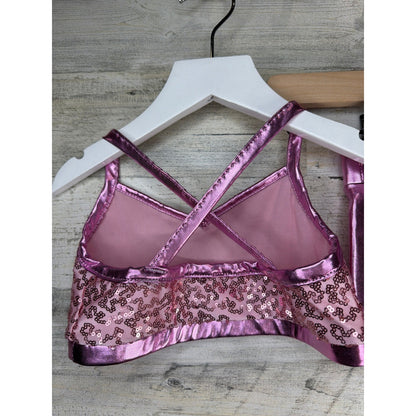 IEFIEL Dance Set Girls Size 6 Pink Sequin Metallic Performance Barbiecore EUC3