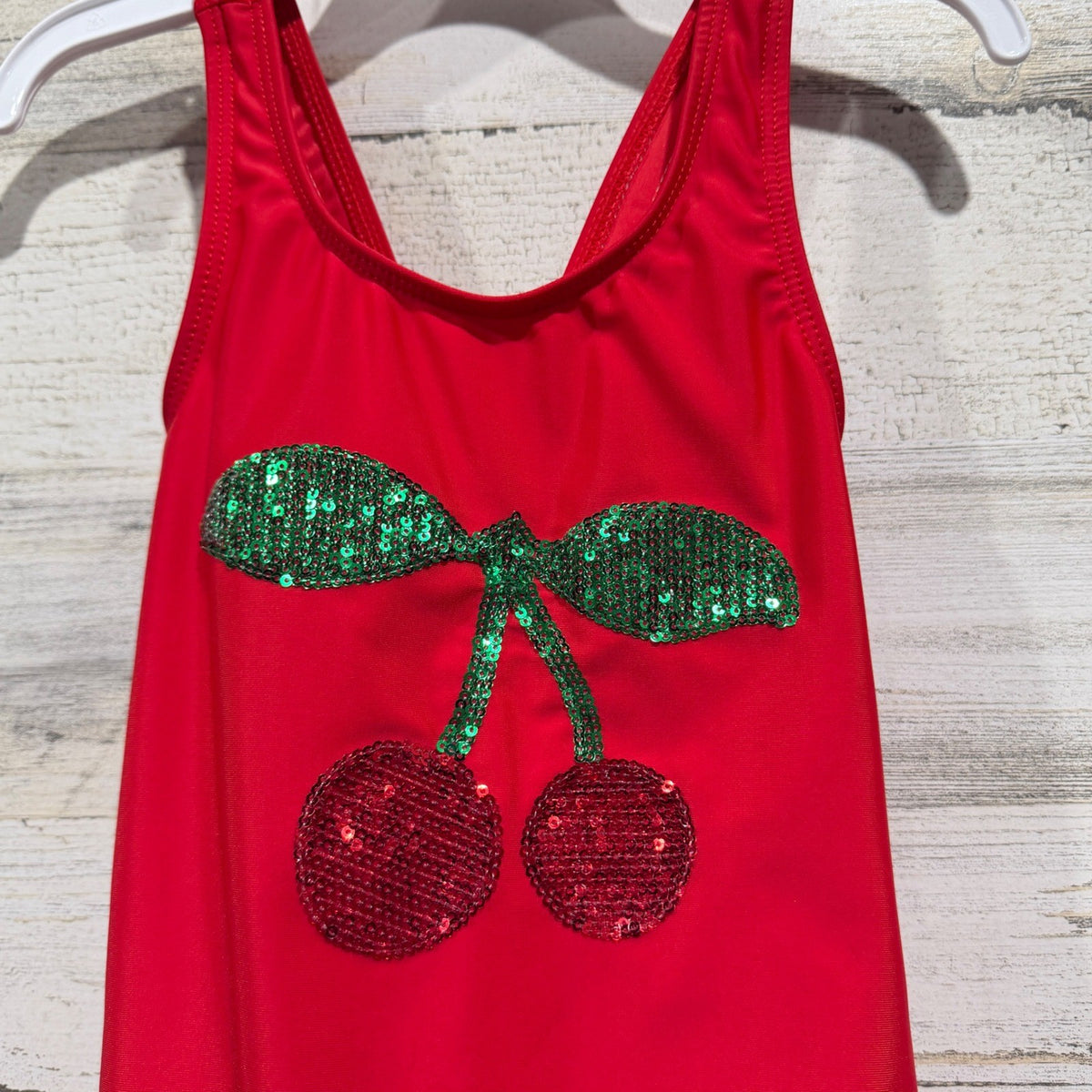 One Piece Swimsuit Girls 6 Red Sequin Cherry Rockabilly EUC1