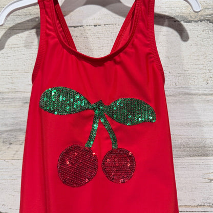 One Piece Swimsuit Girls 6 Red Sequin Cherry Rockabilly EUC1