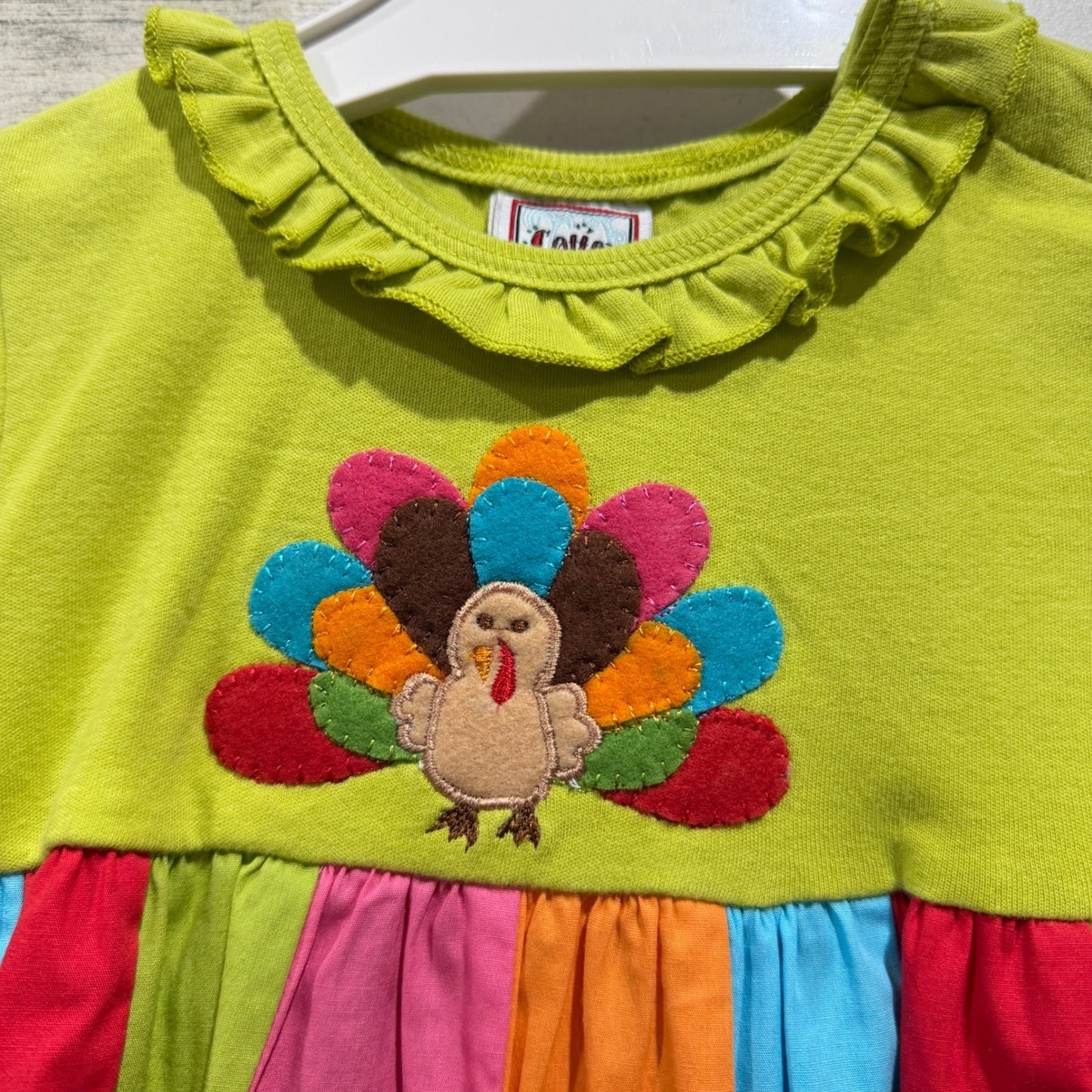 Cotton Kids Dress Girls 12M Multi-Color Turkey Thanksgiving Holiday NWT1