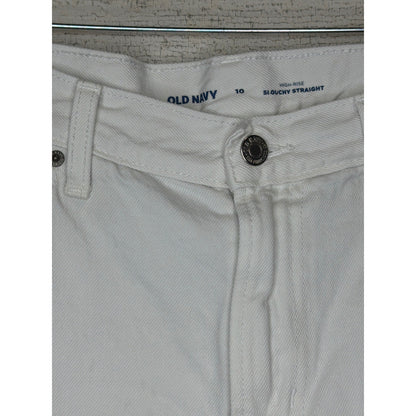Old Navy Denim Shorts Women Size 10 White High-Rise Slouchy Straight Coastal GUC1