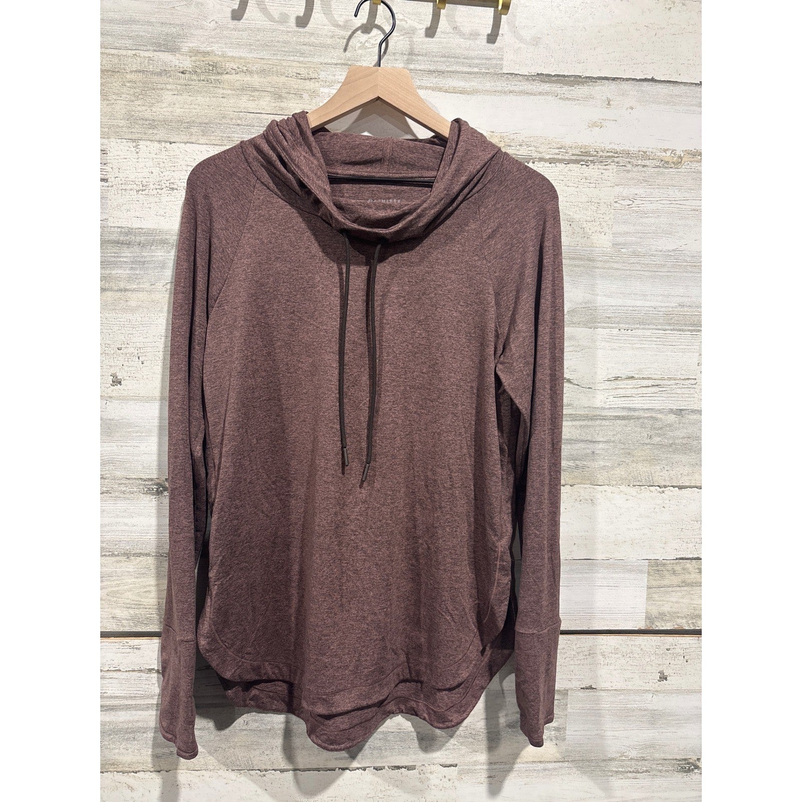 Athleta Coaster Luxe Hoodie Women M Maroon Cowl Neck Thumbhole Athleisure EUC0