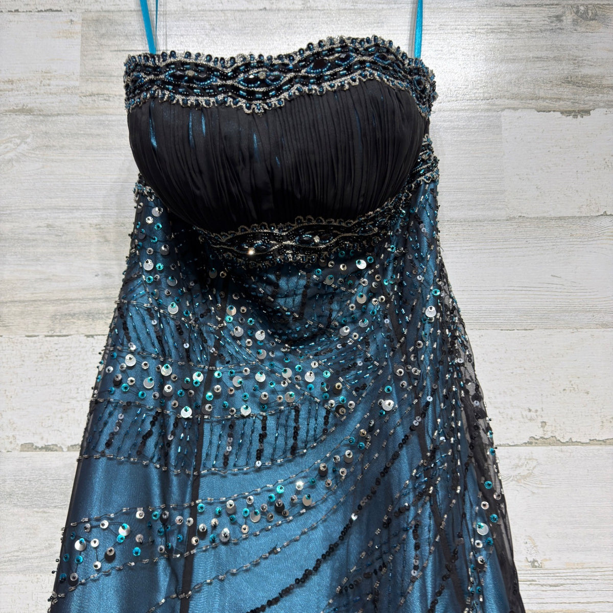 Aspeed Gown Women 4 Teal Black Beaded Sequin Formal Prom Y2K EUC2