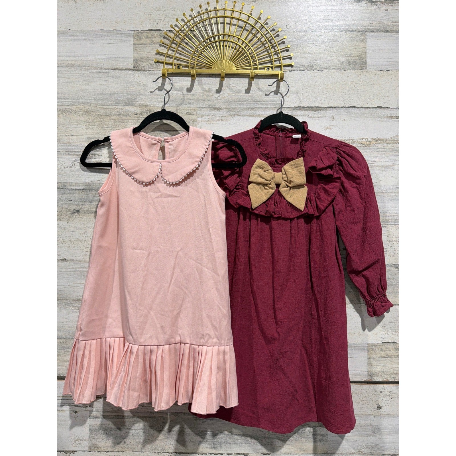 Shein Dress Bundle Girls Size 7 Pink Burgundy Peter Pan Collar Ruffle Preppy EUC0